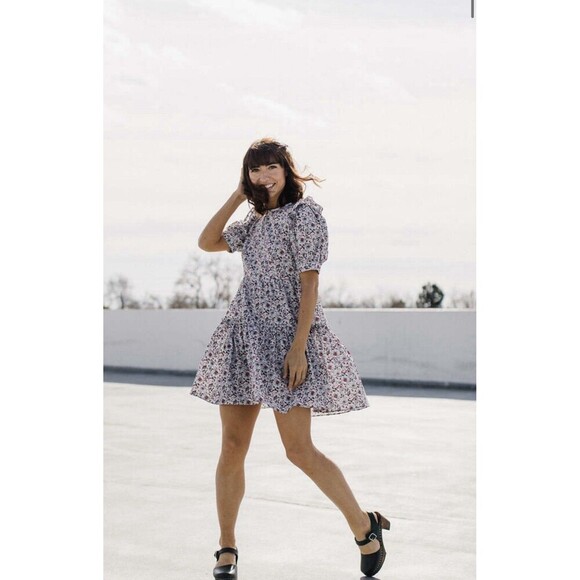 THE KORNER Floral Mini Dress Small Multicolor Gardencore Ruffle Boho Chic Casual - Picture 1 of 12